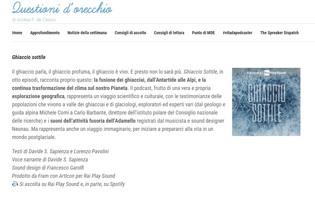 Francesco Garolfi Questione di Orecchio Ghiaccio Sottile Thin Ice Rai Play Sound